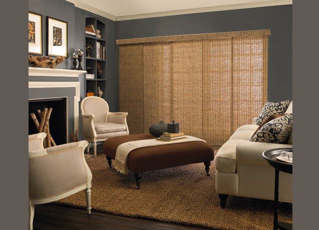 Honolulu Family room with gray walls and tan sliding panel tracks.